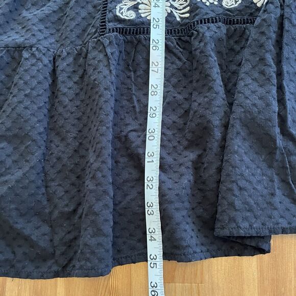 Torri Festi Mini Dress Size 1 Raglan Double Bell Sleeve Black Embroidered Boho - Picture 16 of 16